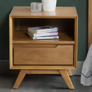 Flynt Mid-Century Bedside | Side Table Weathered Teak Contemporary Style NEW - Picture 1 of 4