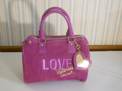 Victoria's Secret velvet patent hand bag purse burgundy bag with heart EUC    AO - Image 1 of 3