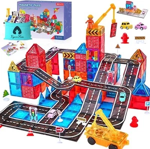 Educational Magnetic Building Blocks with Car Crane & Figurine - 57 PCS Set - Picture 1 of 10