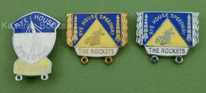 3x Vintage Rye House Speedway The Rockets Metal Enamel Pin Badges W Reeves & Co - Picture 1 of 6
