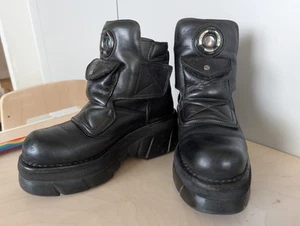 Vintage Rare New Rock Leather Boots UK4 5 EU37 38 Goth Cyber Punk Chunky Y2K - Picture 1 of 12