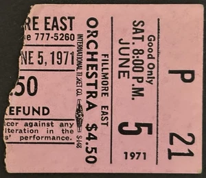 Frank Zappa Hampton Grease Band Fillmore East NY Vtg 6/5/71 Concert Ticket Stub - Picture 1 of 4