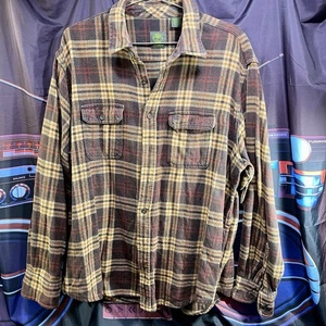 TIMBERLAND Flannel Shirt Men's XL Button Up Brown Cotton Plaid - THICK - Picture 1 of 9