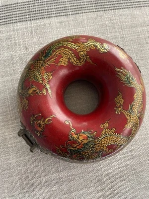 Antiguo collar chino Qing mandarín corte caja de madera dragón asiático y fénix Foto 1 de 4