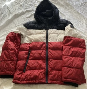 Tommy Hilfiger Hombre Acolchado Puffer Cremallera Completa Chaqueta Rojo Blanco Azul Talla Grande - Imagen 1 de 11