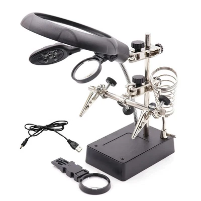 Magnifying Glass With Led Light Electronic Welding for Soldering Works ThirdHand - Image 1 of 4