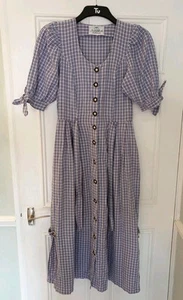 Maxi Vestido Vintage Tirol SONNBLICK UK 8 Azul Cuadros Oktoberfest Bávaro - Imagen 1 de 8
