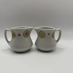 Vintage White Gold Geometric Restaurant Ware SHENANGO Creamer Cream Set Of Two - Picture 1 of 4