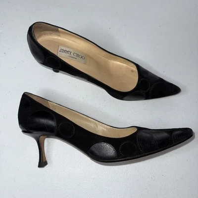Jimmy Choo Women’s Leather Suede Pumps Black Geometric Circles Size 37.5 - Image 1 of 4