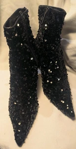 Zara Sequin Sock Pointed Closed Toe High heel Zip Ankle Boot Sz. 10 - Picture 1 of 4