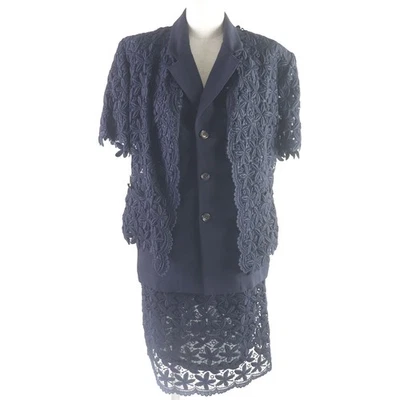 COMME des GARCONS 两件套 90 年代镂空蕾丝对接设计夹克半身裙 — 第 1/4 张图片