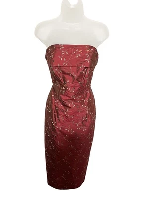 Vintage Siri 4 Silk Embroidered Strapless Gown Dress Red Floral Iridescent Women - Image 1 of 4