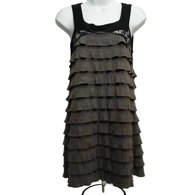 CATO womens dress S gray black lace ruffle tier mini dress sleeveless scoop - Image 1 of 4