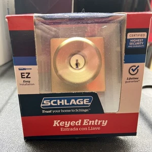 SCHLAGE F51 V BWE 608 Bowery Knob Keyed Entry Lock, Satin Brass - Picture 1 of 2