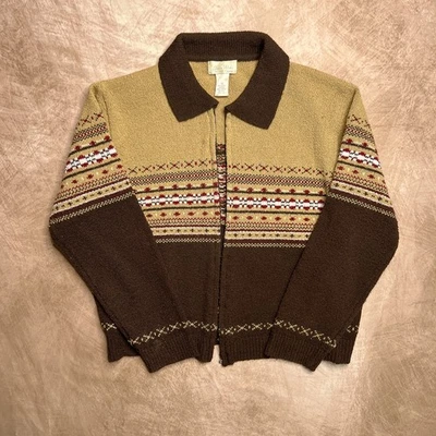 Cardigã suéter vintage Y2K Studio Works Fair Isles frente aberta indie cabincore - Imagem 1 de 4