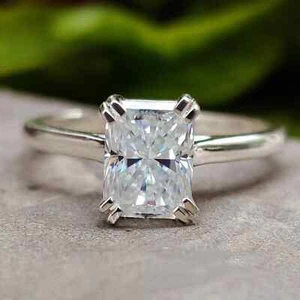 2CT Radiant Cut Real Moissanite Engagement Ring 18K White Gold Plated - Picture 1 of 4