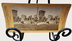 Antica cartolina stereo Aberyst con castello Galles vedute europee e americane - Foto 1 di 3