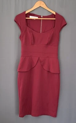 Vestido Vaina Maggy London Peplum Talla 6 Rojo Borgoña Academia Chic Tranquilo Lujo Foto 1 de 4