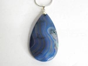 Blue Agate Slice Crystal Teardrop Onyx Pendant Necklace Healing Slab Reiki - Picture 1 of 4