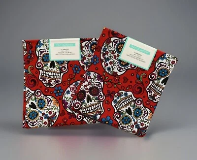 NUEVO Lote de 2 Calaveras de Azúcar Día de Muertos Rojo Cuarto Graso Tela Algodón 18x21 Foto 1 de 4