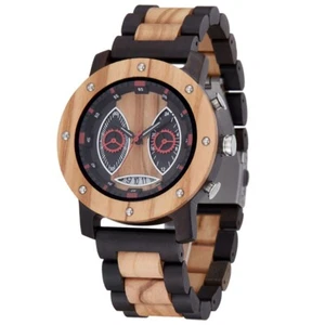 47MM Wood Quartz Chronograph Wrist Watches with Date for Men Timepiece W5559 - Picture 1 of 8