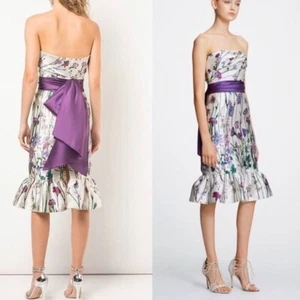 NEW Marchesa Notte floral strapless midi dress 16 - Picture 1 of 13