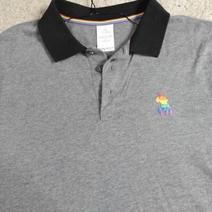 Disney Polo Shirt XL Gray Embroidered Mickey Mouse Rainbow LGBT Japan Store - Picture 1 of 8