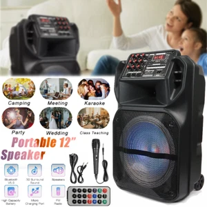 12" Portable Bluetooth Speaker w/Heavy Bass Wireless Party DJ System Mic +Remote - Picture 1 of 12