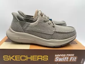 Skechers Men's Swift Fit Hands Free Moc Toe Lace Up Shoe US 8 Taupe - Picture 1 of 12