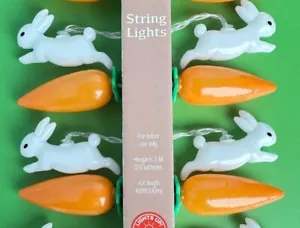 BRAND NEW! Bunny and Carrot Easter String Lights - set of 12 - battery operated - Picture 1 of 5
