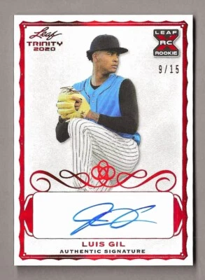 LUIS GIL 2020 Leaf Trinity RED FOIL ROOKIE RC Autograph #/15 ⭐ NY Yankees MINT  - Image 1 of 2