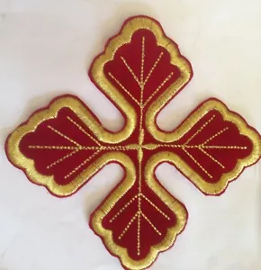 "Aplique de tela de terciopelo bordado cruz de oro exquisito religión de 4" - Imagen 1 de 4