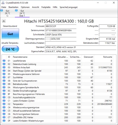 HGST Travelstar 5K250 160GB, 2.5", 8MB,9,5mm,5400rpm,SATA 3Gb/s, HTS542516K9A300 - Bild 1 von 3