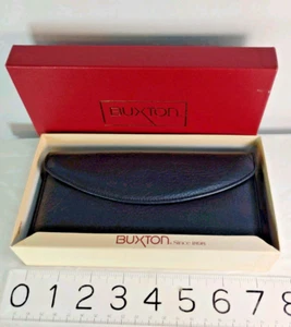 Vintage Buxton Black Leather Organizer Clutch Long Wallet 7.5" Zipper Snap NOS - Picture 1 of 13