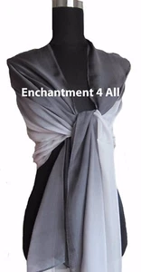 New Shaded 100% Pure Silk Oblong Scarf Shawl Wrap, Black/Gary - Picture 1 of 3
