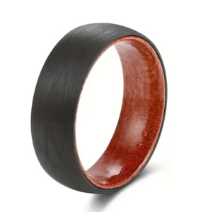CARBON, ROSENHOLZ *** Ring Bandring aus Kohlenstofffaser mit Naturholz-Inlett - Picture 1 of 4
