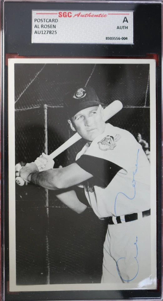 Tarjeta postal vintage de los indios 1956 Al Rosen autógrafo/autografiada/firmada con foto SGC AUTÉNTICA Foto 1 de 2