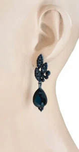 2" Long Dainty Elegant Evening Teardrop Earrings Basic Black Crystals - Picture 1 of 2