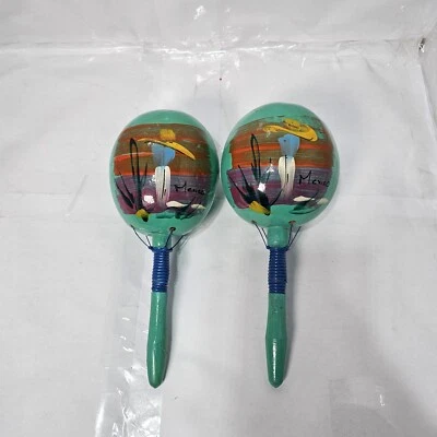  Maracas Hechas a Mano Calabazas México Recuerdo De Colección Años 1950-60 VERDE Ritmo Coctelera Foto 1 de 4