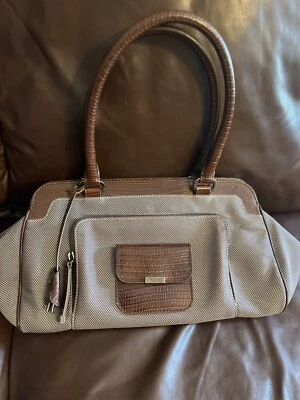 Auth Tod's Beige Canvas & Lizard Kate East Media Giorno Hobo Shoulder Bag  - Image 1 of 4