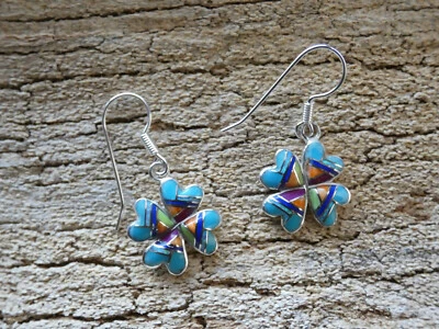 Love Luck Clover Southwestern Sterling Silver Multi Gemstone Opal Earrings AA92 - Image 1 of 4