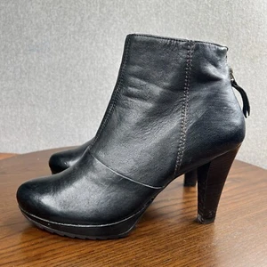 Paul Green Ankle Boots Womens 5.5 / 8 Black Leather Heel Zip Bootie Munchen Shoe - Picture 1 of 17