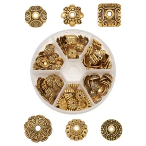 120 Stck./Box Tibetischer Stil Legierung Blume Perlenkappen Endkappen Zwischenring Antik Golden - Bild 1 von 9