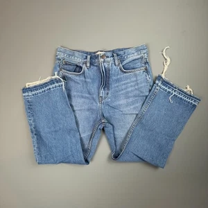 Free People Jeans Women 28 Blue High Rise Raw Hem Grunge Y2K Straight Denim - Picture 1 of 9