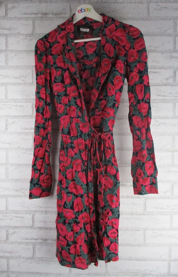 Reformation women's poppy floral wrap dress red size S, 8 long sleeve - Image 1 of 4