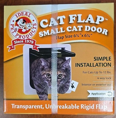 Cat Flap Door Small Cat 4 Way Lock 6.25 x 6.25 Flap Size White SPF - Image 1 of 4
