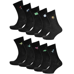 Mens Crew Embroidered Football and Dino Pack of 5 Rich Cotton Comfortable Socks - Picture 1 of 2