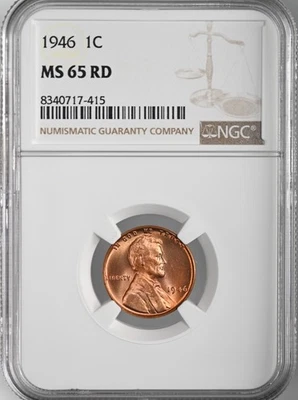 1946-P  1C LINCOLN WHEAT CENT "PHILADELPHIA MINT" NGC MS65 RD (RED)# 8340717-415 - Image 1 of 4