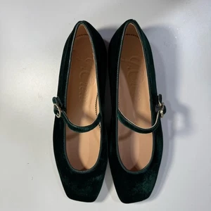 J. Crew Samt Velours Mary Jane Ballerinas grün Nieten Schnalle eckige Zehenpartie Größe 6 - Bild 1 von 14