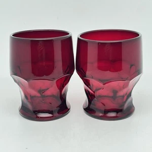 Vintage Set of 2 Viking Georgian Honeycomb Ruby Red Tumblers Glasses 4.25” - Picture 1 of 10